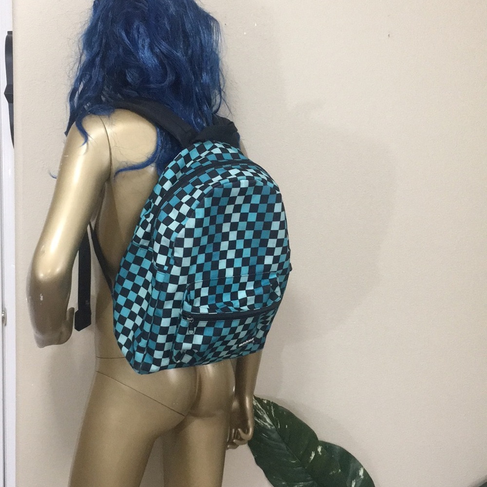 YAK PAK school backpack, teal black square pattern